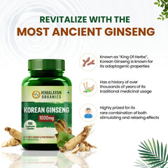 Himalayan Organics Korean Red Ginseng 1000mg/Serve Vegetarian 100 Capsules