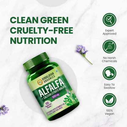Himalayan Organics Alfalfa + Calcium Citrate Malate 1200mg Vegetarian 120 Tablets