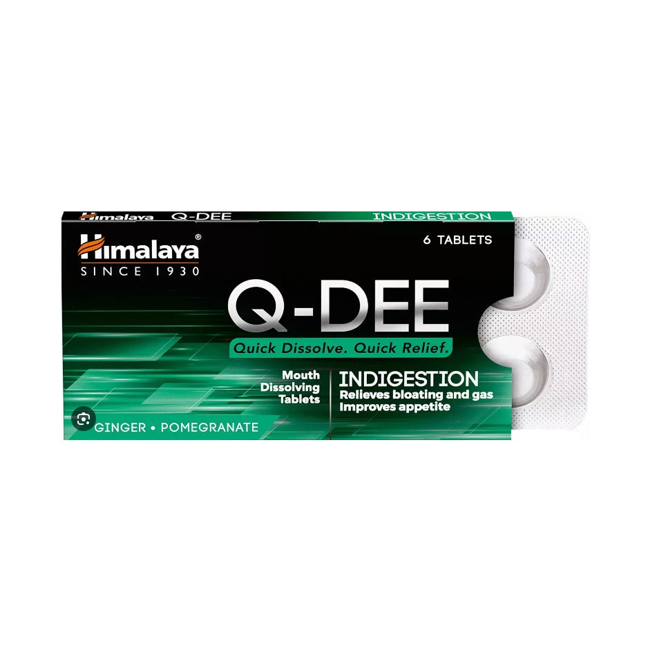 Himalaya Herbal Ayurvedic Q-DEE Verdauungsstörungen, schnell auflösend, schnelle Linderung, lindert Symptome von Verdauungsstörungen für unterwegs, 6 Tabletten