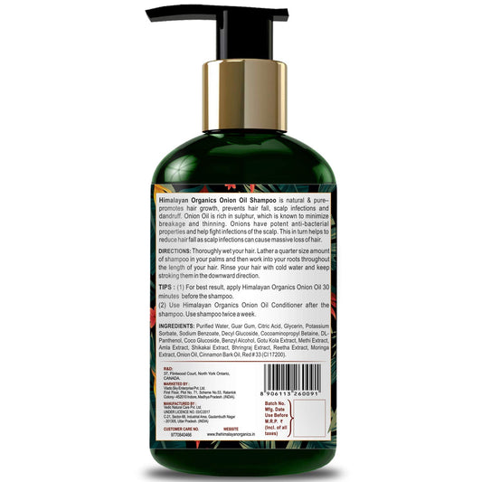 Himalayan Organics Zwiebelöl-Shampoo für Haarwachstum, ohne Parabene und ohne Sulfate, 300 ml