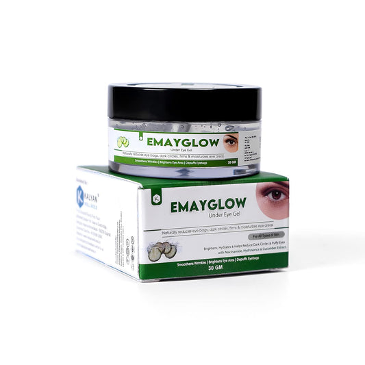 Kalyan Wellness Emayglow Augengel, kontrolliert Falten und Augenringe und verbessert die Hautstruktur, enthält Koffeinpulver und Gurkenextrakte, für alle Hauttypen, 30 g