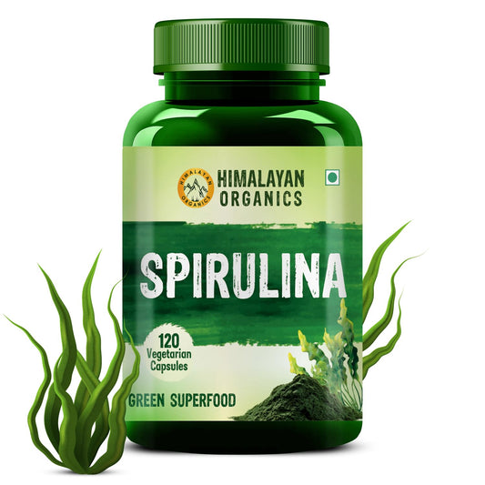 Himalayan Organics Spirulina 2000 mg Nahrungsergänzungsmittel, Grünes Essen für eine gute Gesundheit, Gewichtskontrolle und Stärkung des Immunsystems, Hilft bei der Herzgesundheit, 60 vegetarische Kapseln