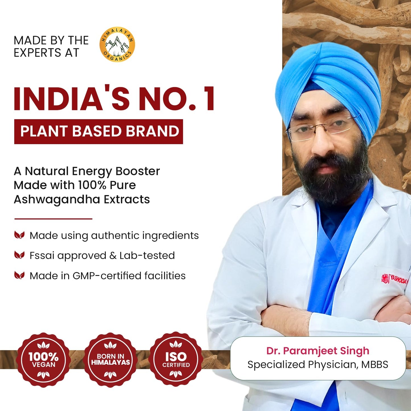 Himalayan Organics Ashwagandha 1000mg Vegetarian Capsules