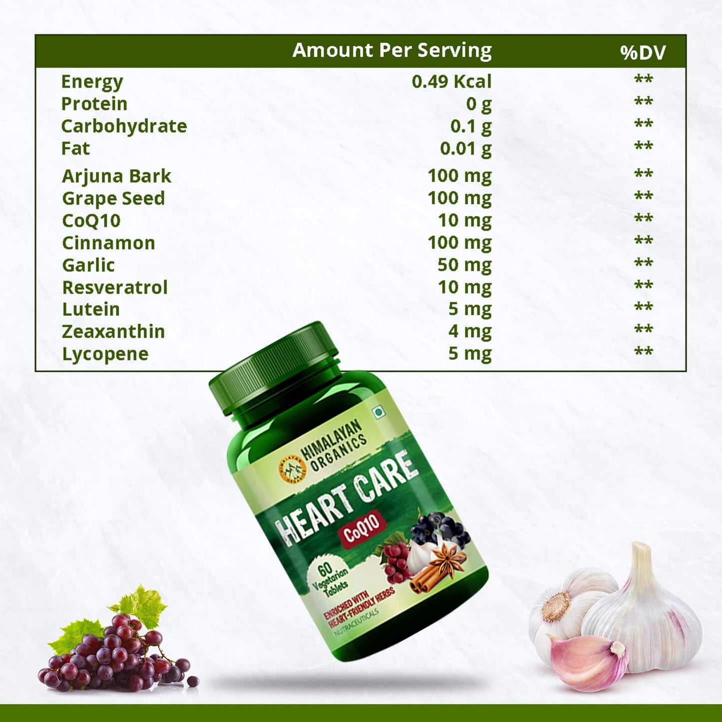 Himalayan Organics Heart Care CoQ10 Vegetarian 60 Tablets