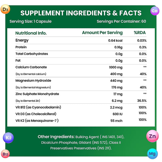 Himalayan Organics Calcium Magnesium Zinc Vitamin D3 and B12 Vegetarian 120 Tablets