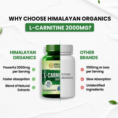 Himalayan Organics L-карнитин 2000 мг/порция поддерживает восстановление мышц, сжигание жира и энергию, вегетарианские таблетки