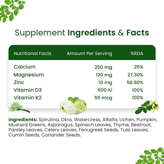 Himalayan Organics Pflanzliches Kalzium-Magnesium-Zink-D3- und K2-Ergänzungsmittel, 120 vegetarische Kapseln