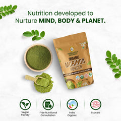 Himalayan Organics zertifiziertes Bio-Moringa-Pulver (Moringa Oleifera), pflanzliches Nahrungsergänzungsmittel für allgemeines Wohlbefinden, Pulver, 350 g