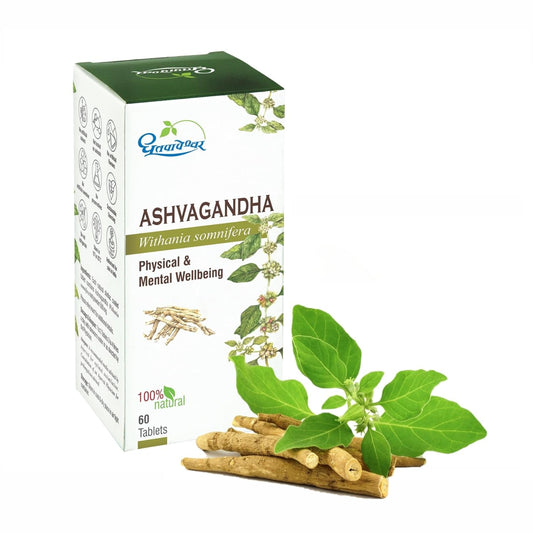 Dhootapapeshwar Ayurvedisches Ashwagandha Ashvagandha 100 % natürliches körperliches und geistiges Wohlbefinden, 60 Tabletten