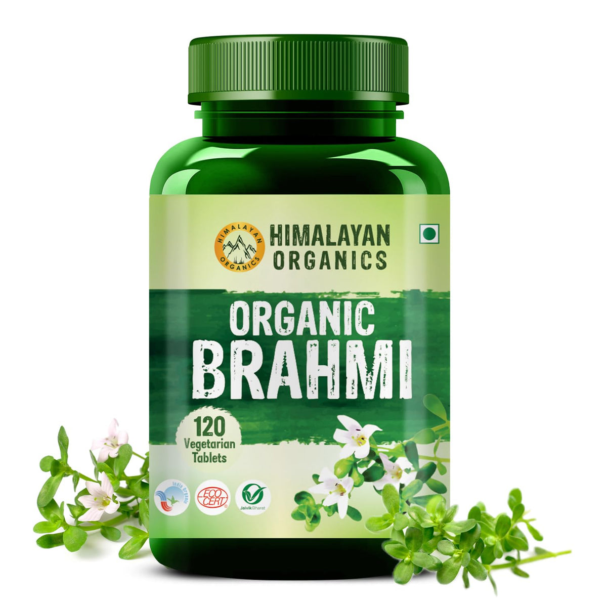 Himalayan Organics Brahmi-Tabletten, reine Kräuter für geistiges Wohlbefinden, verbessert die Wachsamkeit (120 Tabletten)