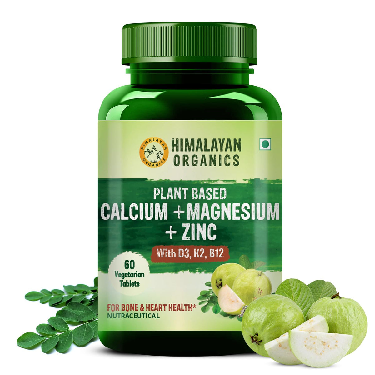 Himalayan Organics Plant Based Calcium Magnesium Zinc D3 + K2 Vegetarian 120 Capsules