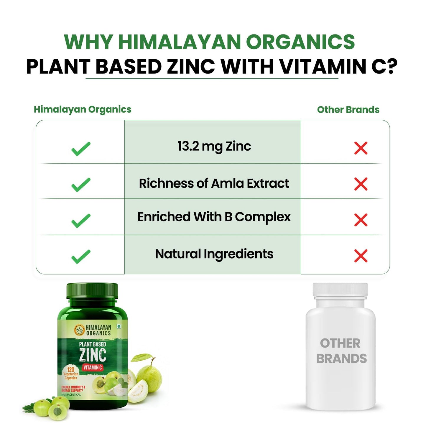 Himalayan Organics Plant Based Zinc With Vitamin C Vegetarian 120 Capsules