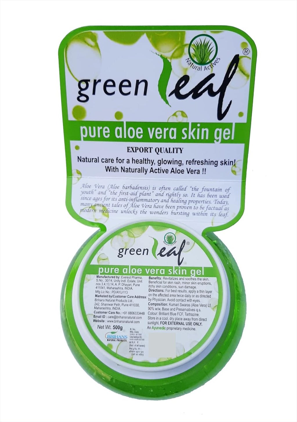 Grreenleaf Aloe Vera Skin 100 % reines Naturgel, ideal als Gesichtsgel für die Haut