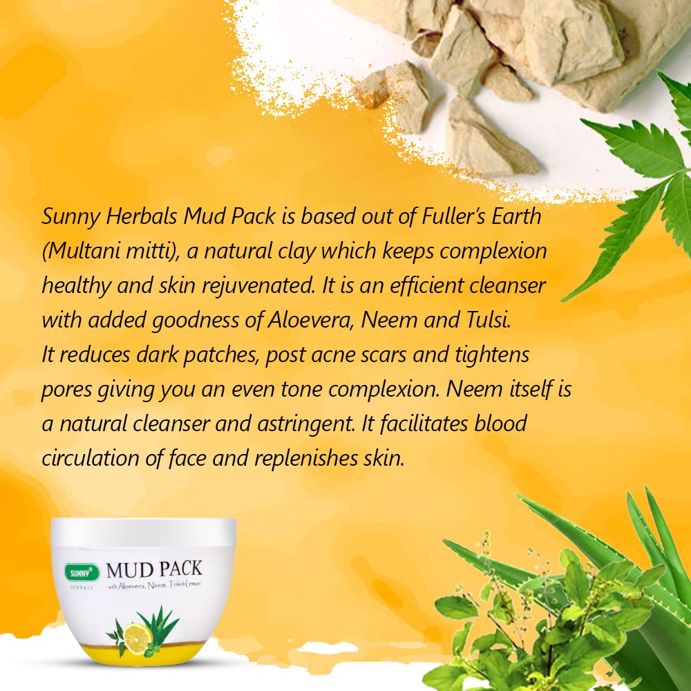 Bakson's Sunny Herbals Mud With Aloevera,Neem,Tulsi & Lemon For Radiant Skin Care Pack 150gm
