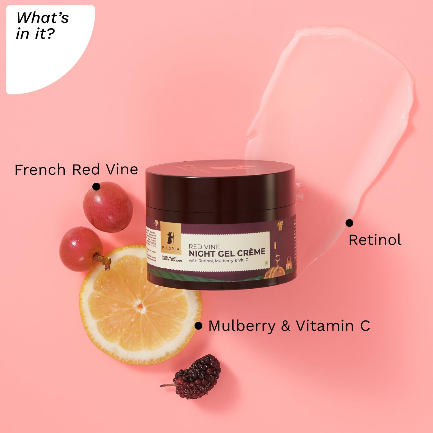 Pilgrim Cosmetics Red Vine Night Gel Crème with Retinol,Mulberry & Vit C 50gm