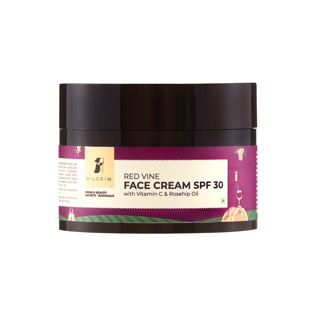 Pilgrim Cosmetics Red Vine Face Cream SPF 30 with Vitamin C & Rosehip Oil (PA+++) for Men 50g