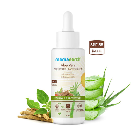 Mamaearth Aloe Vera Sunscreen Face Serum with Aloe Vera & Ashwagandha for UVA & B Protection 30ml