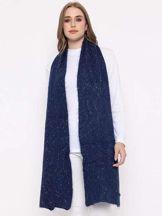 Melionsbrother Women Acrylic Woolen Solid Plain Casual Warm Winter Wear Luxurious Muffler Scarf Stole,Navy