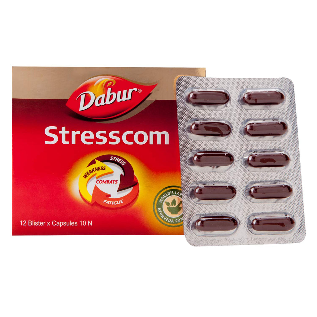 Dabur Ayurvedic Stresscom Ashwagandha Capsule 10 Counts (12 Strips) 120 Capsule