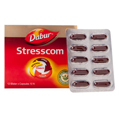 Dabur Ayurvedic Stresscom Ashwagandha-Kapsel, 10 Stück (12 Streifen), 120 Kapseln