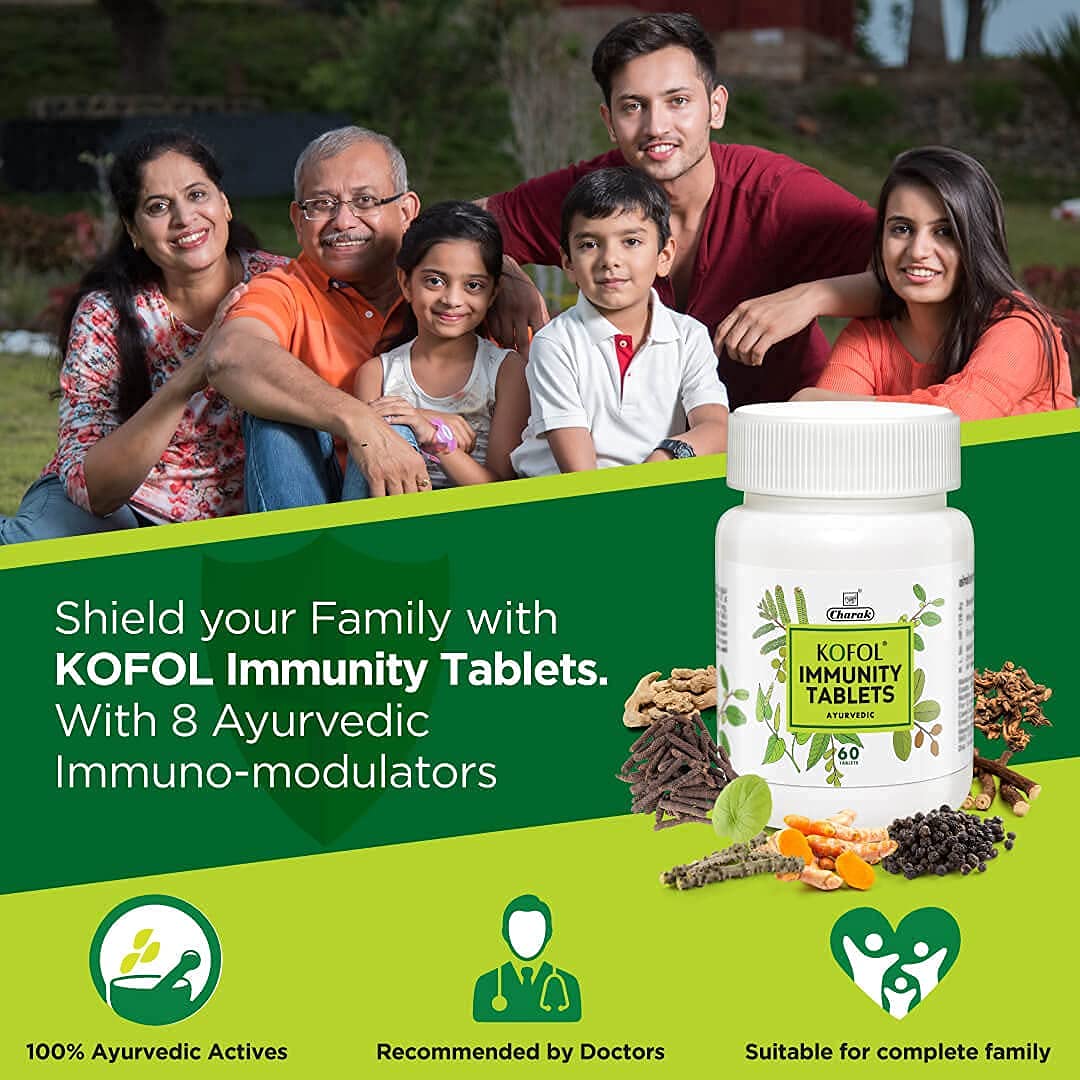 Charak Ayurvedic Kofol Immunity Tablet With Goodness Of Giloy,Haldi,Pippali 60 Tablets