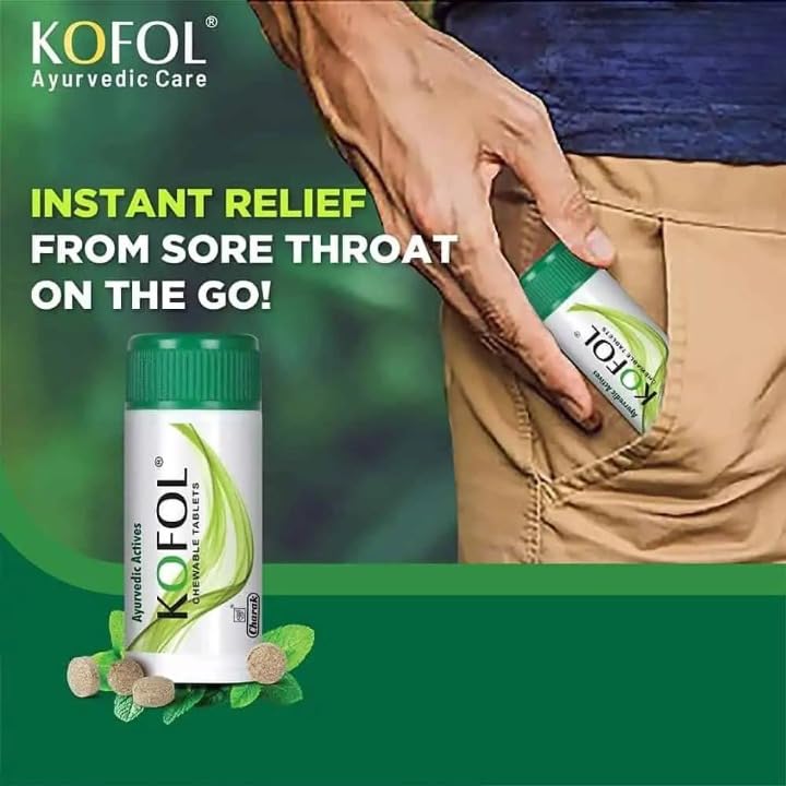 Charak Ayurvedic Kofol Chewable Tablet For Cough,Sore Throat Seasonal Cough 5 X 60 Tablets