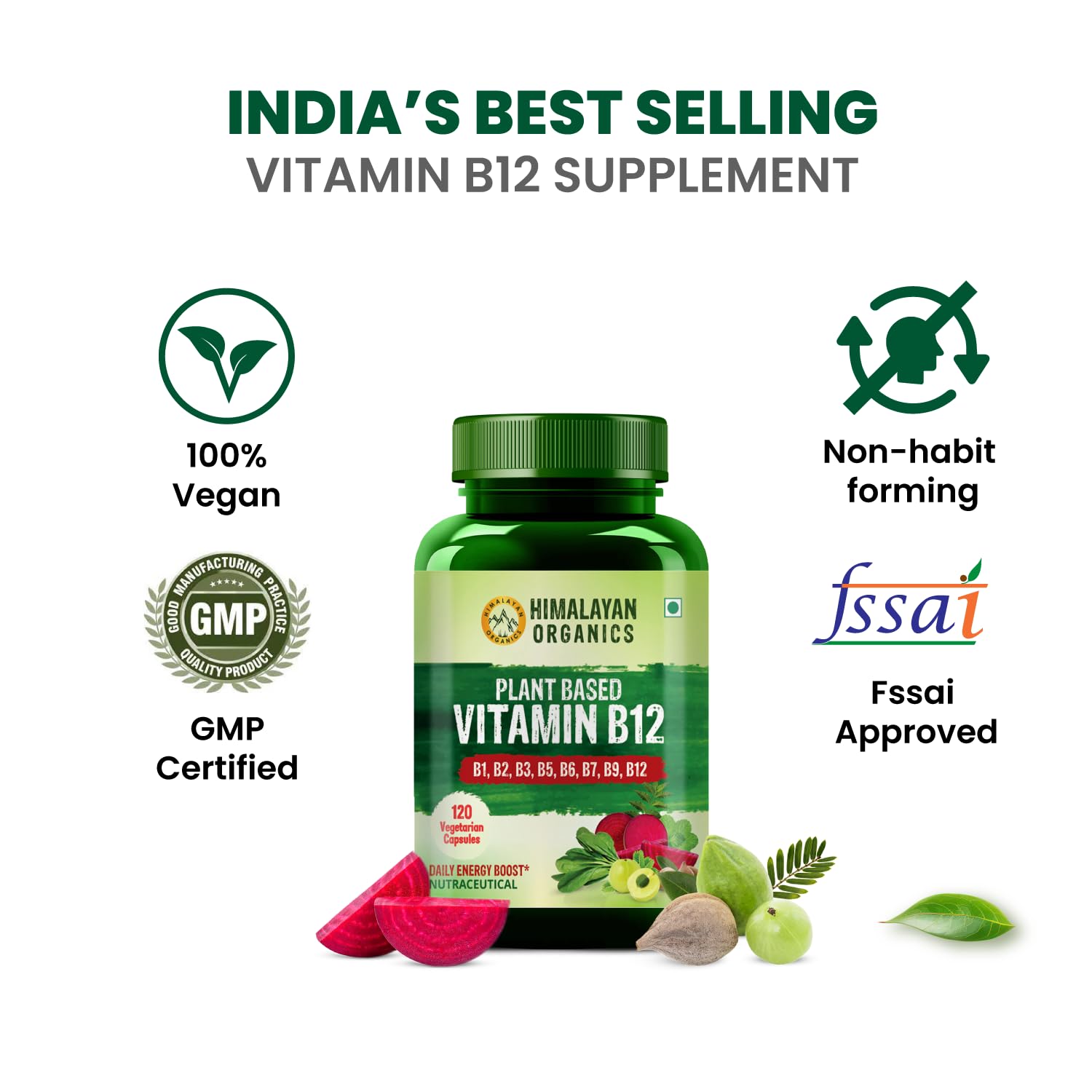 Himalayan Organics Plant Based Vitamin B12 Vegetarian 60 Capsules