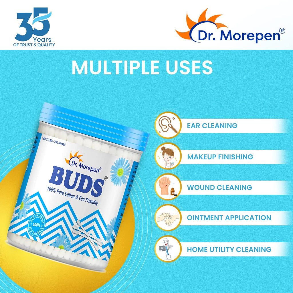 Наушники Dr.Morepen Buds из 100% чистого хлопка и экологически чистые наушники, 100 ватных палочек