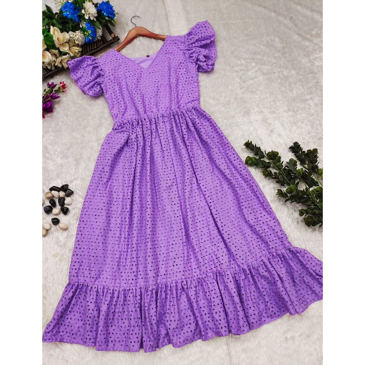 Bollywood Indian Pakistani Ethnic Party Wear Women Soft Pure Hakoba Lavender Schifli Dress