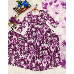 Bollywood Indian Pakistani Ethnic Party Wear Women Soft Pure Faux Georgette Purple Digital Print Anarkali Kurti Set Dress