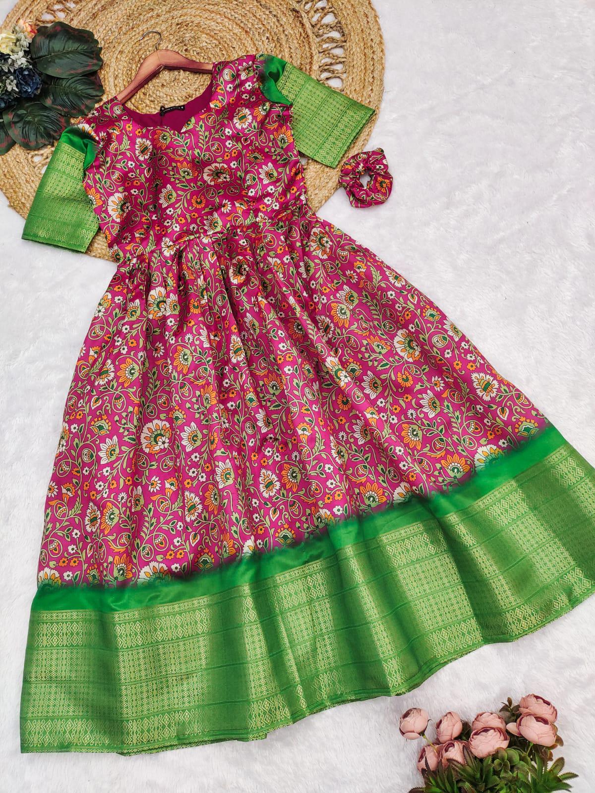 Bollywood Indian Ethnic Party Wear Pure Soft Dola Silk Maxi Print Dress