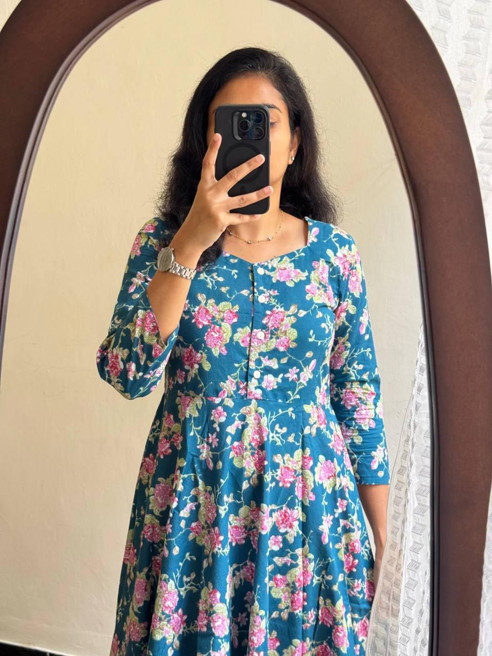 Bollywood Indian Ethnic Party Wear Pure Soft Cotton Maxi Print Dress