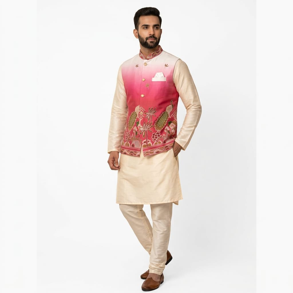 Shaded Peacock Designer Koti / Kurta / Pyjama