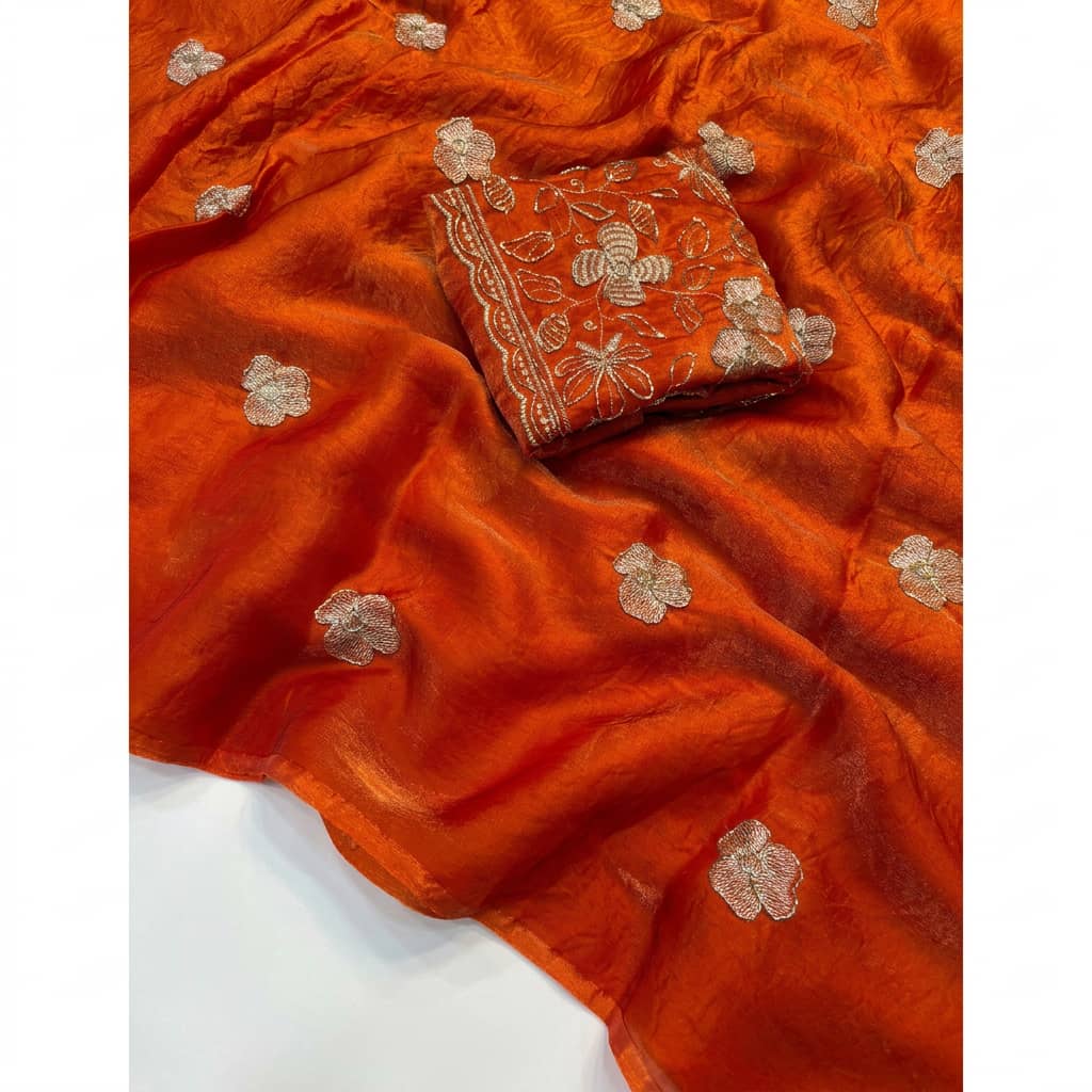 Shree Fendy Flower Two-Tone Space Silk Partywear Saree with Handwork Blouse