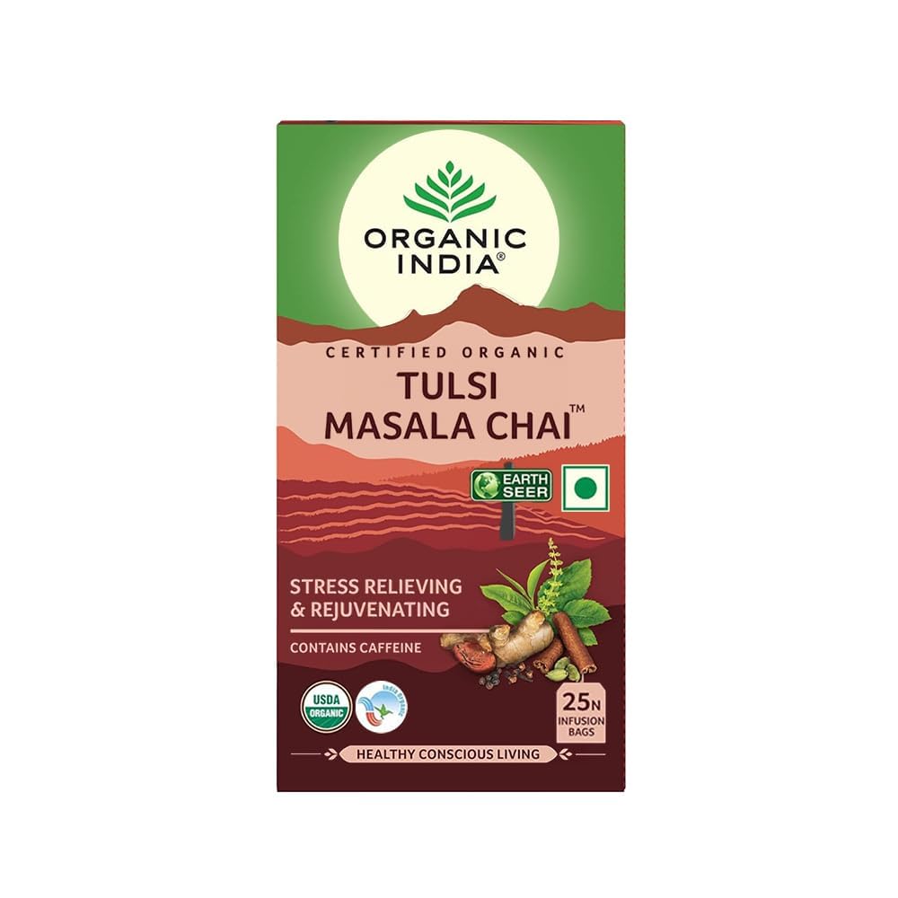 Organic India Tulsi Masala Chai Green Tea 25 Infusion Bag & 100g Tin