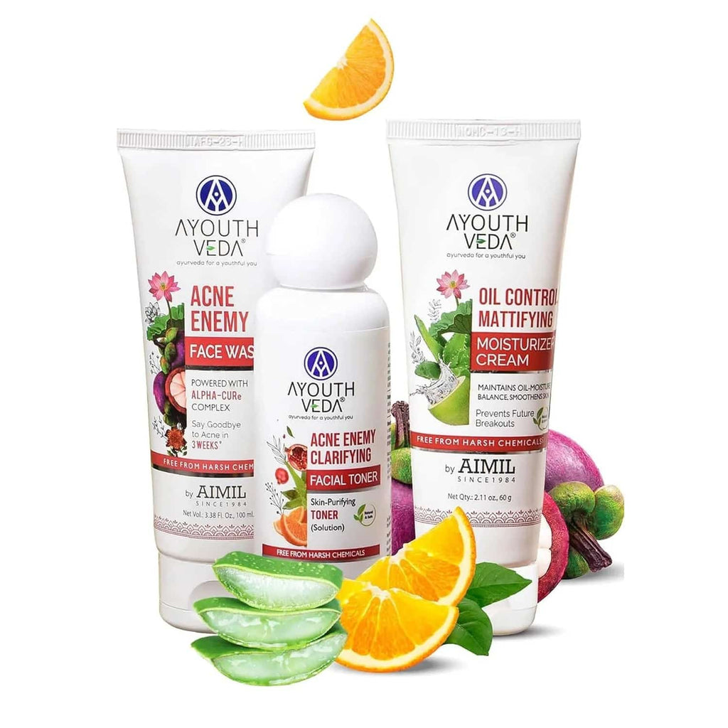 Aimil Ayouthveda Anti Acne CTM Regimen – Face Wash 100ml + Toner 100ml + Oil Control Cream 60g