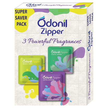 Odonil Zipper Air Freshener Joyful Lavender,Soulful Jasmine & Blissful Citrus 30 g (3 X 10g)