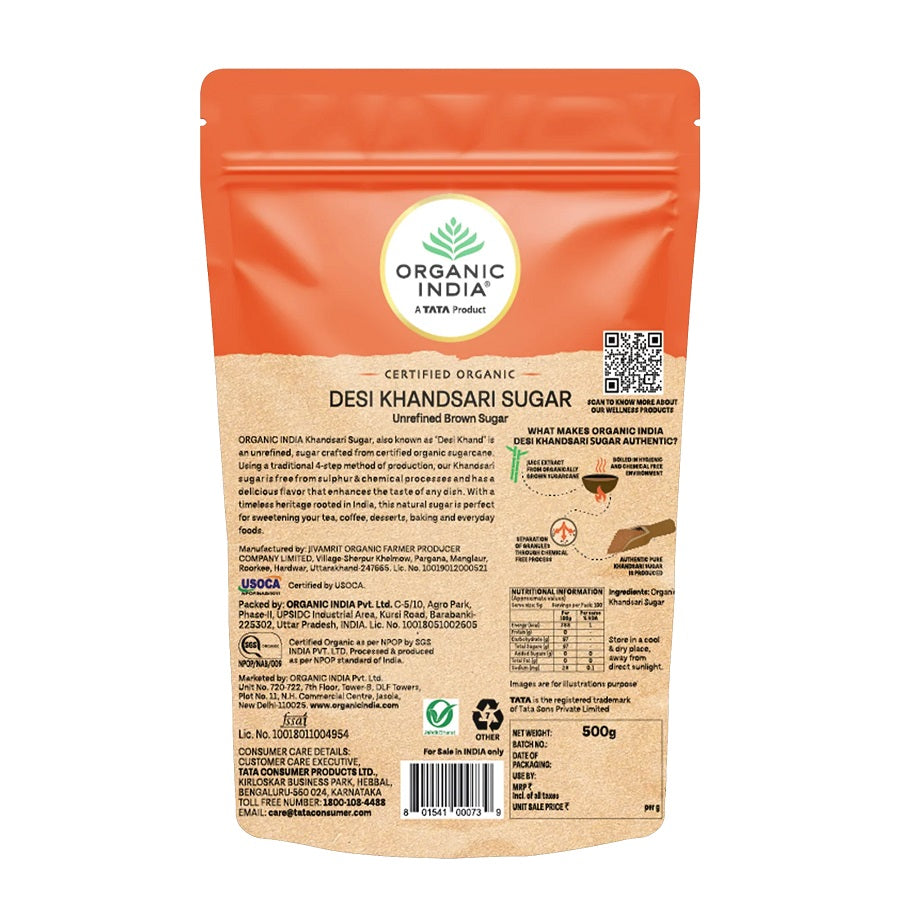Organic Indai Desi Khandsari Sugar (Unrefined Brown Sugar) 500g