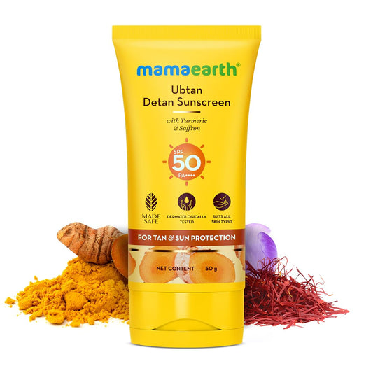 Mamaearth Ubtan Detan Sunscreen With Turmeric & Saffron For Sun Protection 50g