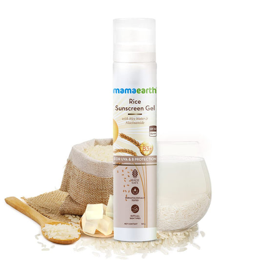 Mamaearth Rice Sunscreen Gel with Rice Water & Niacinamide for UVA & UVB Protection 50g