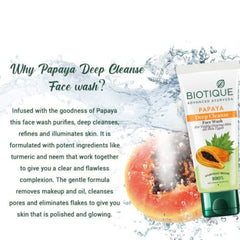 Biotique Papaya Tiefenreinigung, Honiggel und frisches Neem zur Pickelkontrolle, beruhigt und pflegt, schäumendes Gesichtswaschmittel, seifenfreie Formel, reduziert Trockenheit, 100 % pflanzliche Extrakte, für alle Hauttypen geeignet