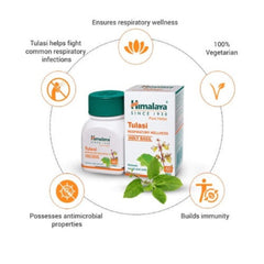 Himalaya Pure Herbs Респираторное здоровье Травяной аюрведический Туласи Священный базилик снимает кашель и простуду, 60 таблеток