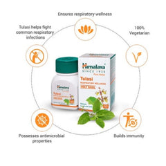 Himalaya Pure Herbs Respiratory Wellness Herbal Ayurvedic Tulasi Heiliges Basilikum lindert Husten und Erkältung, 60 Tabletten