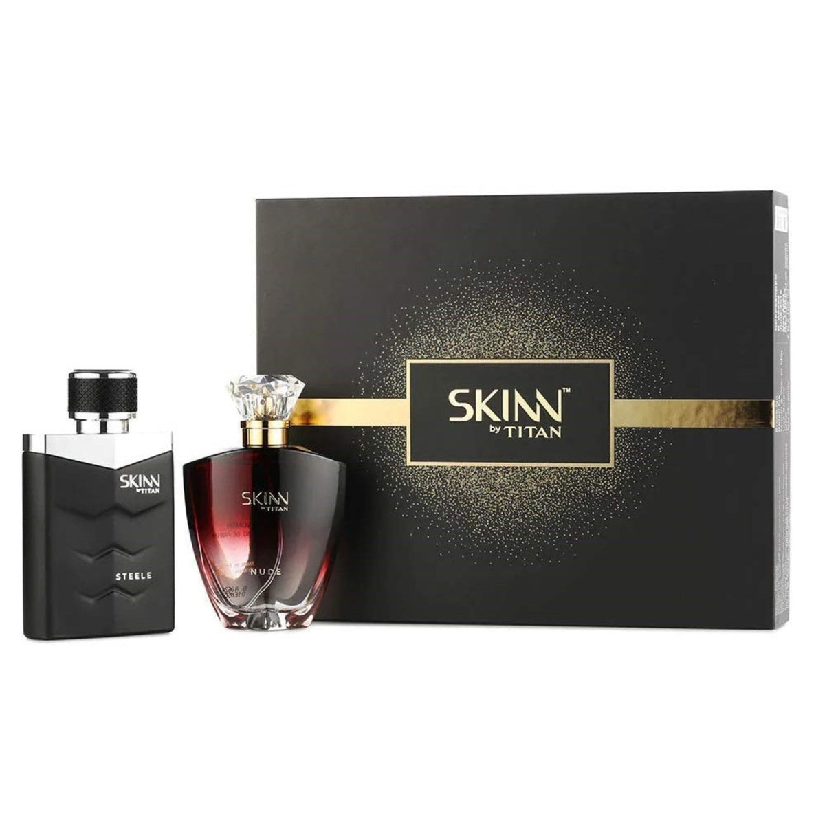 Skinn By Titan Fragrances Paar Nude und Steele, schwarzes Parfümspray, 100 ml (2 Stück)