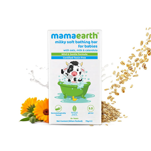 Mamaearth Milky Soft Bathing Bar for Babies with Oats, Milk and Calendula 75g x 2