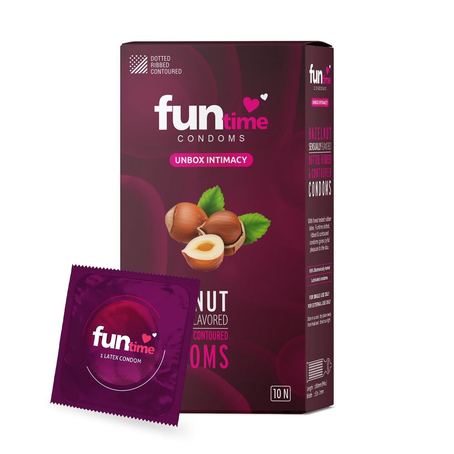 Leeford Funtime Hazelnut Flavored Lubricated Dotted, Ribbed And Contoured Condom 10's