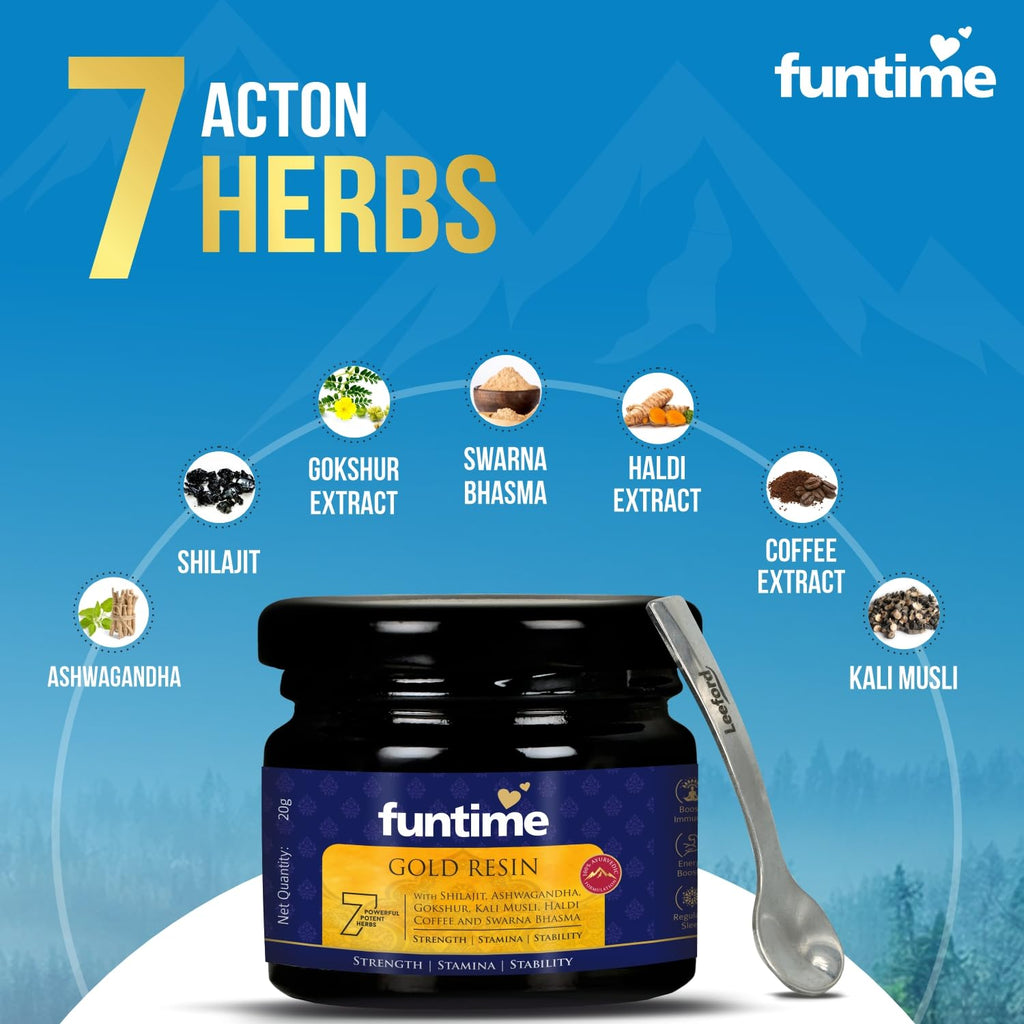 Leeford Funtime Shilajit Gold Resin With Ashwagandha,Kali Musli For Men Swarna Bhasma 20g