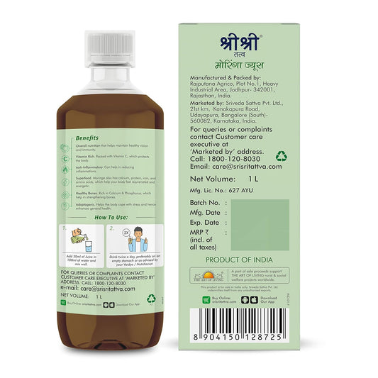 Sri Sri Tattva Ayurvedischer Moringa-Saft, Nährstoffkraftwerk, flüssig, 1 Liter