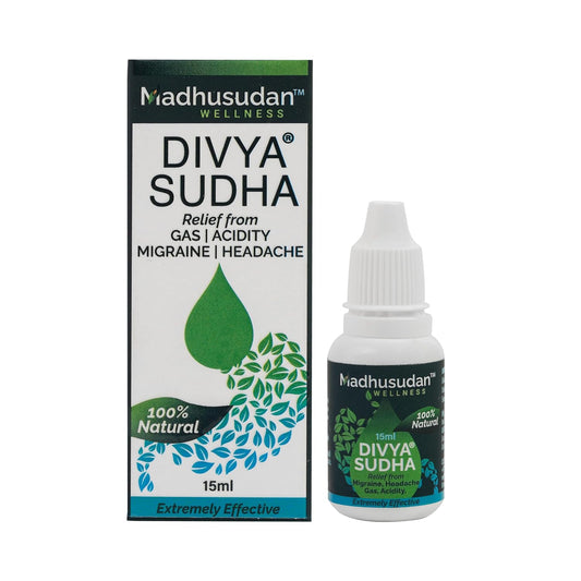 Divyasudha - Ayurvedische natürliche Tropfen gegen Blähungen und Übersäuerung - Zur schnellen Linderung von Blähungen und Übersäuerung - Tropfen 15 ml