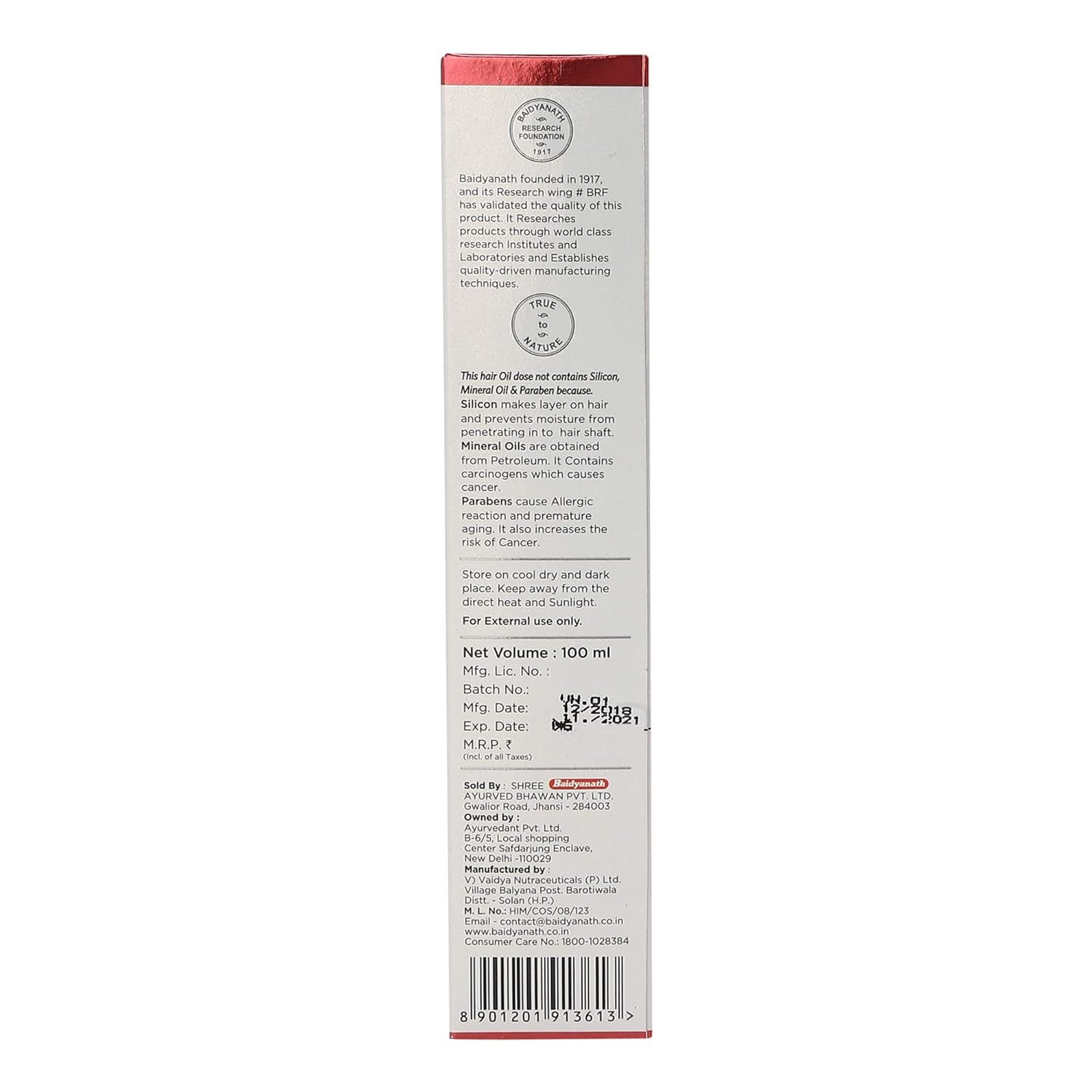 Baidyanath Ayurvedic (Jhansi) Ayurvedant Herbal Hair Oil Ayu Almond Non Sticky 100ml